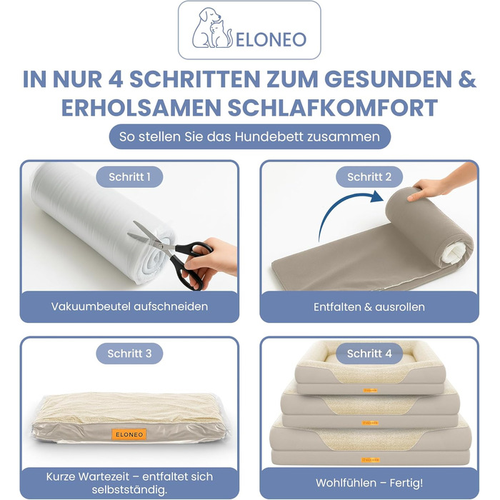Ортопедичне ліжко для собак ELONEO, великі породи - 122x89x20 см, кошик для собак з Memory Foam, вологостійкий та пральний килимок для собак, подушка для собак, матрац для собак з м'якою оббивкою, Кремовий L 122 x 89 x 20 см Кремовий