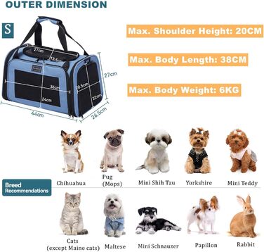 Транспортна переноска для котів та маленьких собак Petsfit, блакитна, S, з захисним ременем та розкладною підстилкою