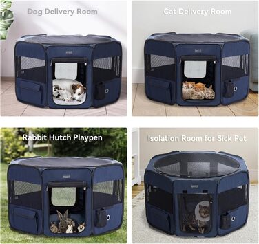 Складаний вольєр Petsfit для цуценят, котів і кроликів, з блискавками, знімний верх і низ, L, темно-синій і чорний