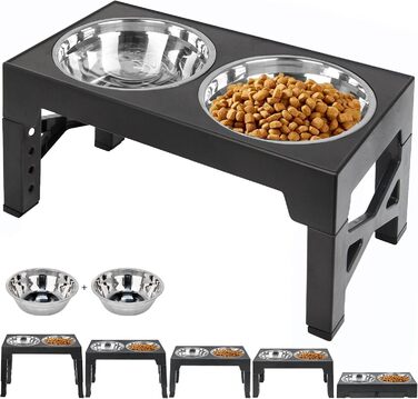 Підвищений годівниця для собак з підставкою, 2 миски, регульована висота, для собак малих, середніх та великих порід