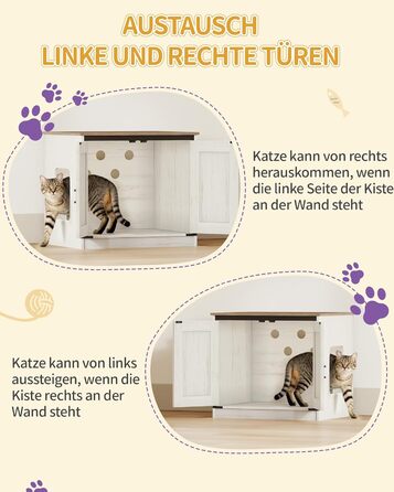 Драбина-кіготь для котів з туалетом, годівницею, 173 см, велика платформа, мотузка сизаль, гамак, знімний килимок, іграшки-кульки, білий та коричневий колір CB89014WT