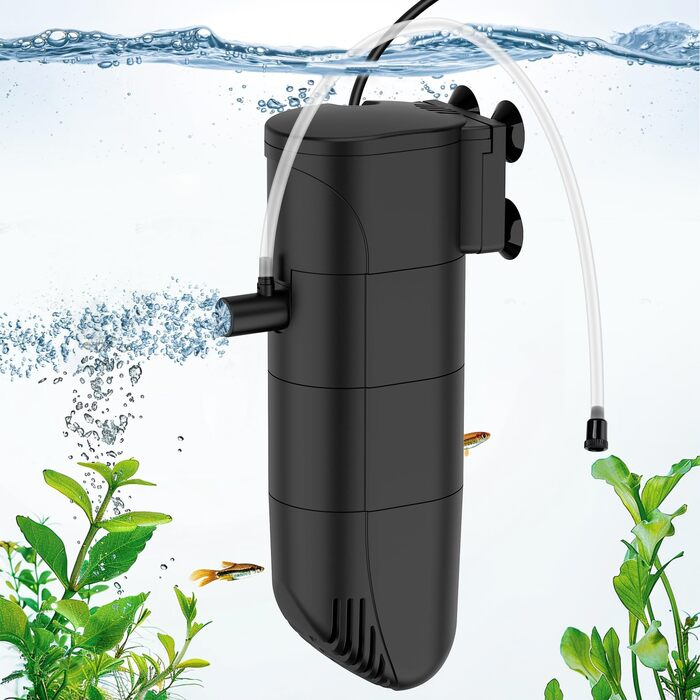 Внутрішній фільтр для акваріума fishkeeper 6W, регульований потік 400 л/год, триступенева система очистки з вугіллям та губкою, для акваріумів до 200 л