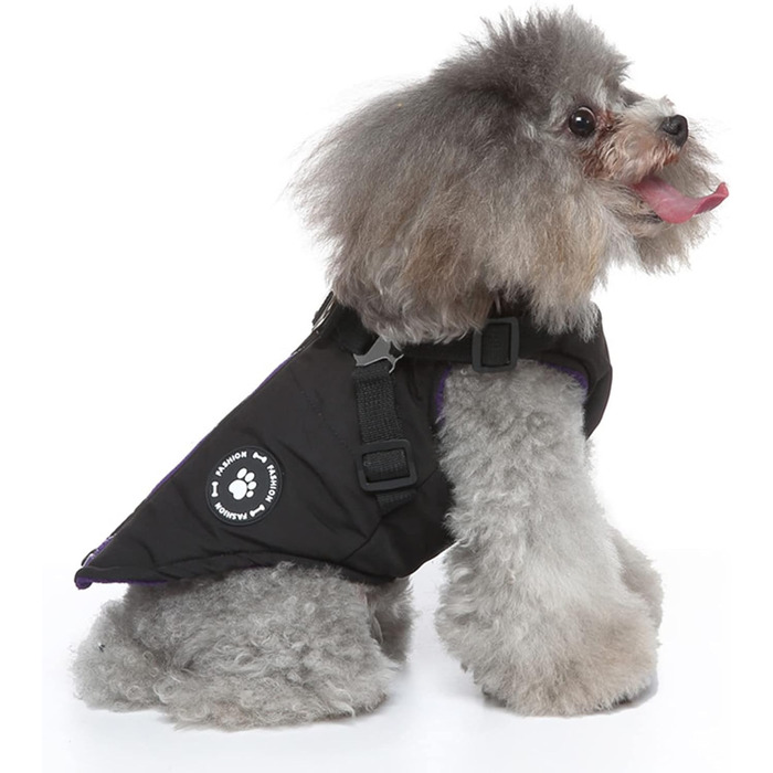 Зимові куртки, жилети та шлейки для собак, чорний колір (M). Куртки 2-в-1, без тягнучки, підходять для цуценят, собак маленьких та середніх порід.