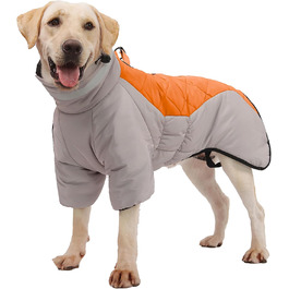 Водонепроникний дощовик для собак середніх та великих порід ALLSOPETS, тепла зимова куртка з світловідбиваючими смугами, вбудованим повідком, захист від вітру (Вогняно-помаранчевий, 5XL)