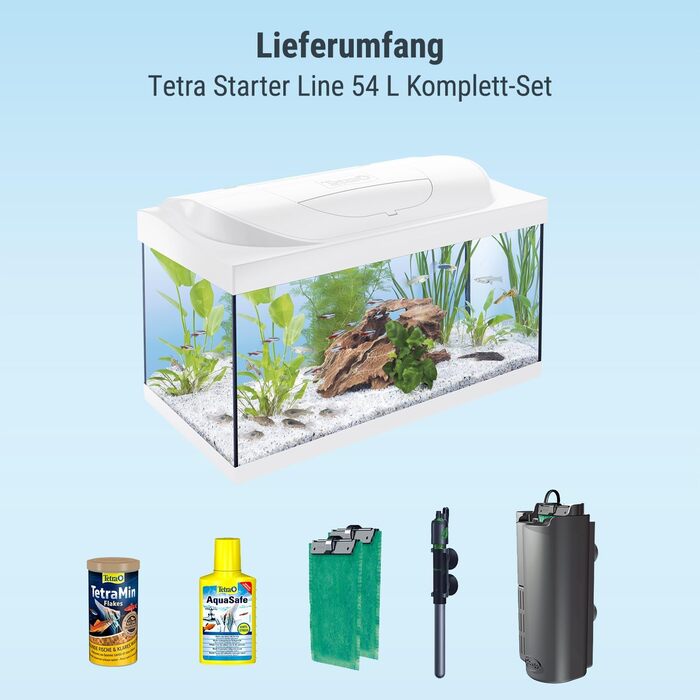 Акваріум Tetra Starter Line 54 л, білий, комплект з LED підсвіткою день/ніч, внутрішнім фільтром, нагрівачем, кормом і кондиціонером для води