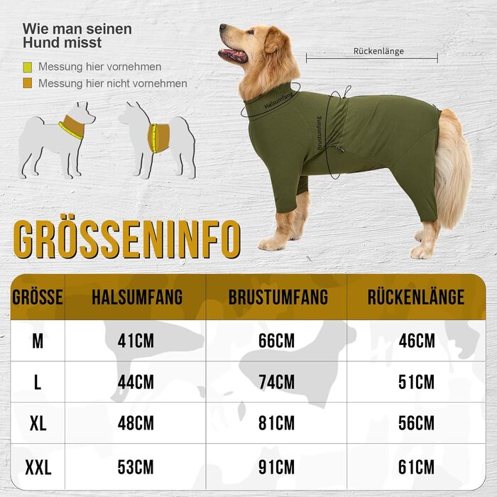 Комбінезон для собак OneTigris Fuzzbud, теплий та еластичний, для великих та середніх собак, захист від линьки, подряпин, для догляду за шерстю, колір зелений (XXL, зелений)