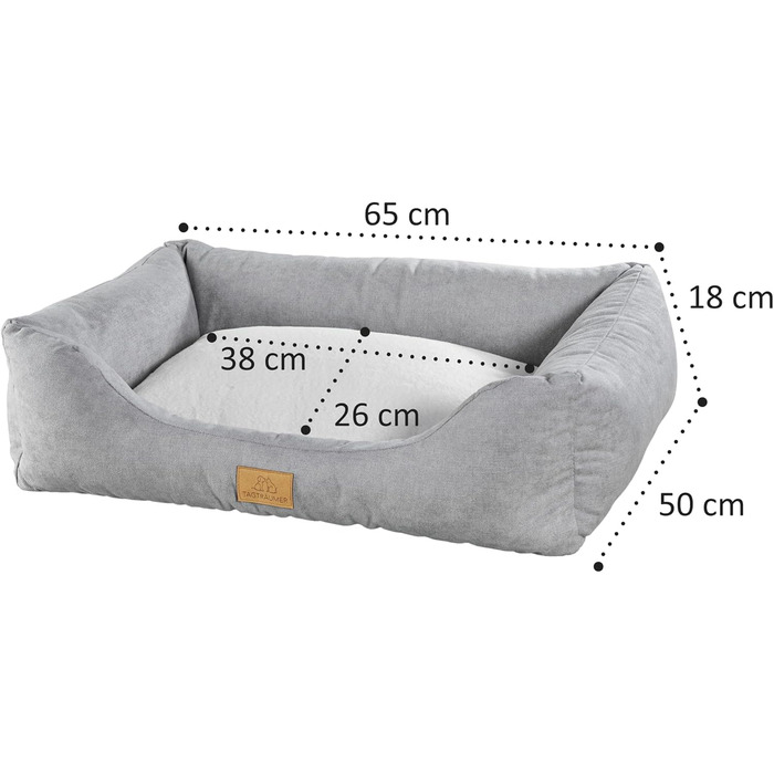 Крісло-ліжко для собак Tagträumer Joy, сіре, 60x50x18 см, м'яке, ергономічне, для маленьких собак, знімний чохол з короткого хутра