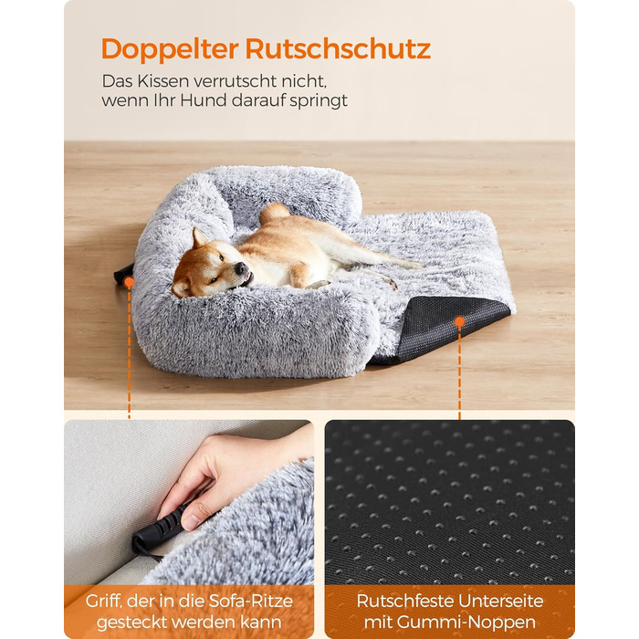 Feandrea FluffyHug лежанка для собак, плюшеве ліжко, захист дивану, подушка для собак, розмір XL, для середніх та великих собак, 110 x 95 x 18 см, Ombré-Сірий PGW223G01 L 110 x B 95 x H 18 см Ombré-Сірий