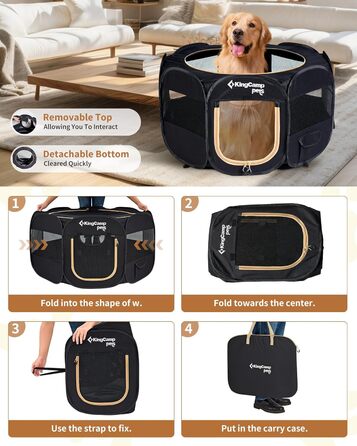 КінгКемп Переносний вольєр для собак, вольєр для цуценят, складаний вольєр для домашніх тварин, собаче намет з сумкою, для використання в приміщенні та на вулиці, знімний замок-блискавка знизу, розмір S: Чорний