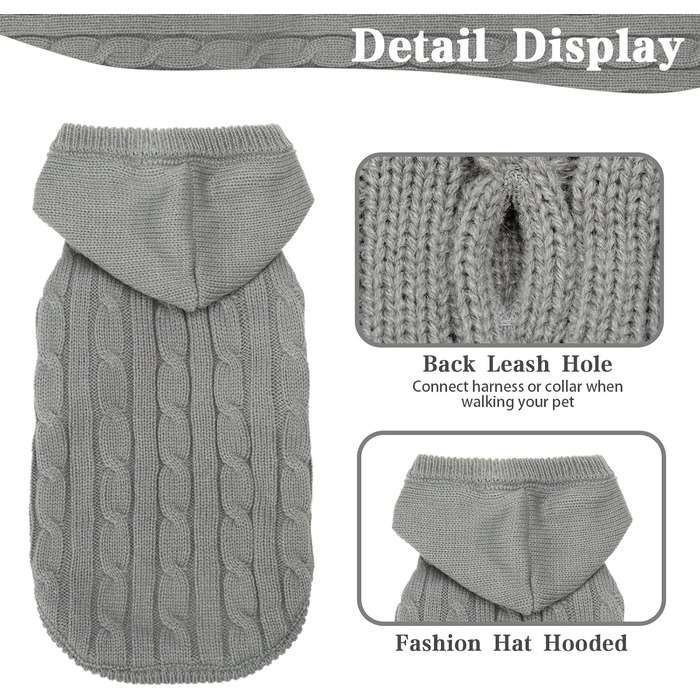Пуловер теплий для собак та котів PUPTECK, сірий, розмір L (обхват грудей 40.1 см, довжина спини 40.1 см)