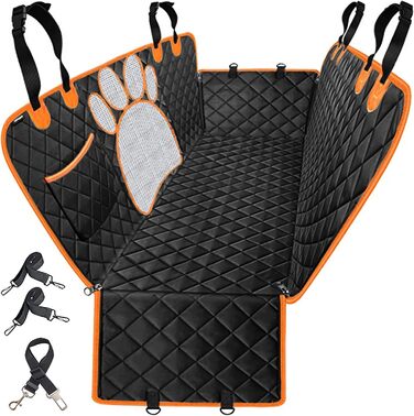 Захисна ковдра для собак у машину ALLSOPETS – водовідштовхувальна, нековзна, з сіткою, ременями безпеки та кишенею для зберігання. Підходить для заднього сидіння автомобіля, SUV, вантажівки (Помаранчевий)