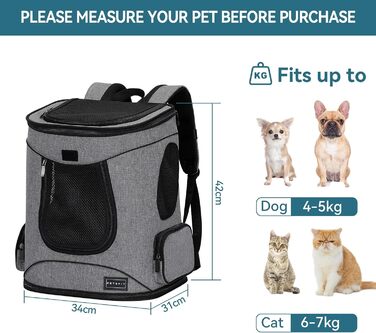 Рюкзак для тварин Petsfit, складаний, для собак і котів, із внутрішнім ременем безпеки, переноска