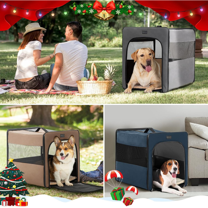 Клітка для собак Petsfit, складана, сіра, розмір L (79x53.5x66 см), з м'яким килимком