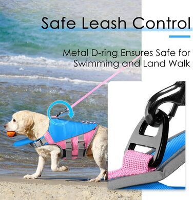 Жилет рятувальний для собак ThinkPet, світловідбиваючий, регульований, з підйомною силою (блакитно-рожевий, S)