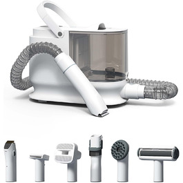 Набір для догляду за домашніми тваринами Fudajo, білий, 6 в 1: машинка для стрижки шерсті з пилососом, набір для блискучого хутра