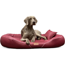 Ортопедичне ліжко для собак Tierlando Tiffany Easy CLEAN з екошкіри – для великих собак (XL XXL) – гіпоалергенне з анти-волосяною поверхнею та Memory Foam – розмір: 115x90 см, колір: 04 Темно-червоний