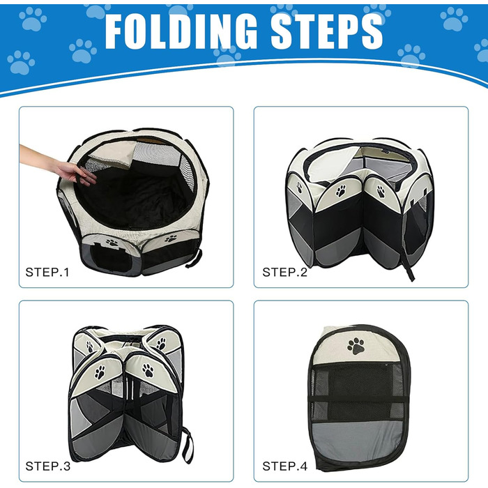 Складана переносна вольєр для цуценят та собак, 74x74x43 см, водовідштовхувальне полотно Oxford, сірий, M