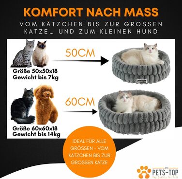 Килимок для котів PETS-TOP, плюшевий, круглий, м'який, миючий, для котів та маленьких собак, з неслизьким покриттям (Сірий, 50 см)