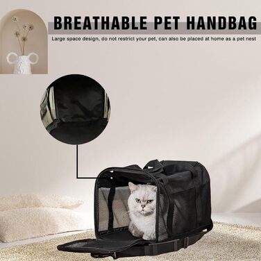 Транспортна сумка для кота та собаки, складана переноска для тварин, переноска для маленьких собак та котів, переноска для собак з регульованим плечовим ременем, переноска для кота в авто, літак та поїзд (чорний, M)