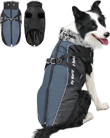 Водонепроникний теплий зимовий одяг для собак ALLSOPETS з світловідбиваючими смугами. Зимова жилетка для собак, теплий одяг для собак (Meteoritgrau, 3XL)