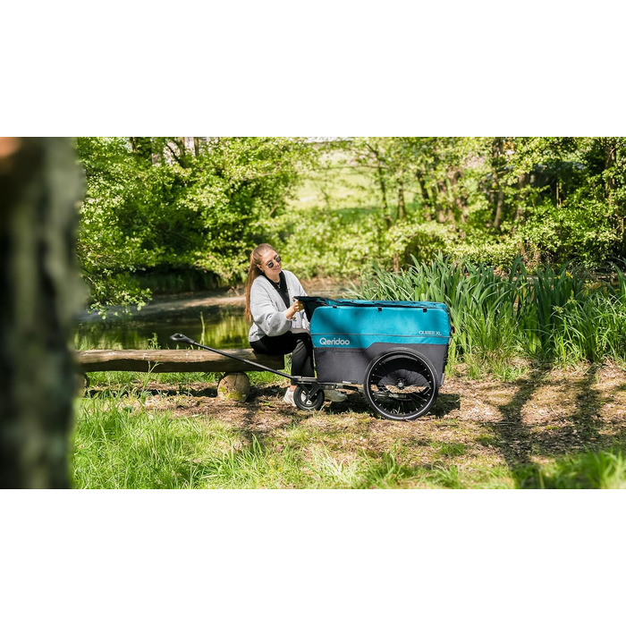 Qeridoo Qubee XL Petrol: Складаний вантажний причіп з об'ємом 220л та швидкою з'єднювальною рамою | Причіп для велосипеда & візок-валіза з повітряними шинами | Аксесуари для велосипеда | Велосипедний причіп