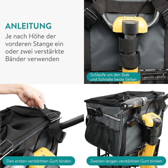 Корзина для собак Navaris на велосипед, спереду - сіра, до 10 кг, з додатковими кишенями