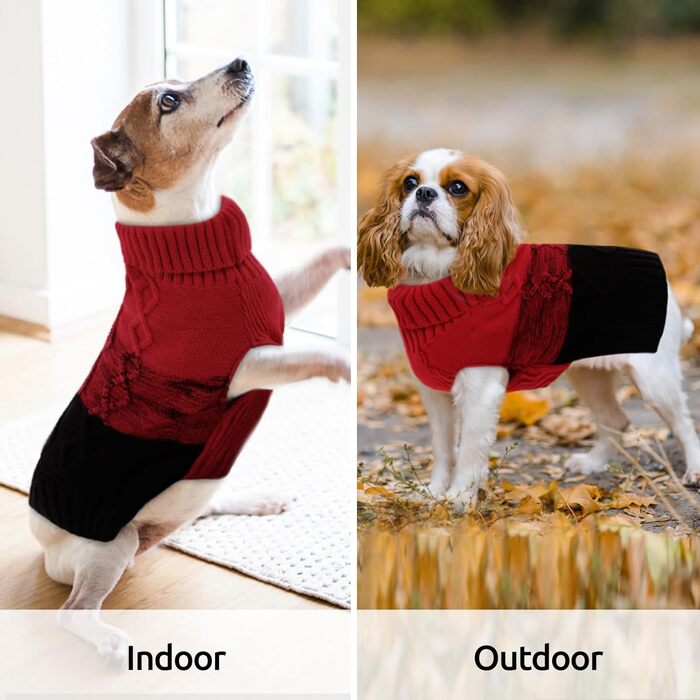 Теплий пуловер для собак ASENKU: для малих та середніх собак, осінь-зима, теплий, з коміром, червоний