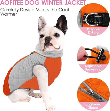 Тепла куртка для собак AOFITEE, водонепроникна, флісова, з відбивачами, для маленьких собак, зимова, з коміром-гетром