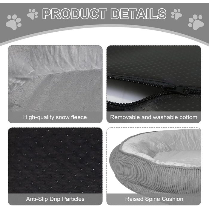 Ортопедичне ліжко для собак, 75x60x12.5 см. М'яке ліжко для середніх собак та котів, знімний та пральний килимок, антиковзаюча підкладка, кошик для собак з кордом та флісом, темно-сірий колір
