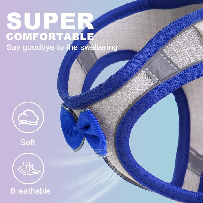 Шлейка для котів та маленьких собак, кроликів: легка, дихаюча, з м'якої сітки, чорна (S, блакитна)