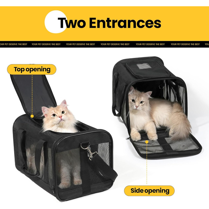 Транспортна переноска для котів та цуценят Conlun - чорна, складна, до 7 кг