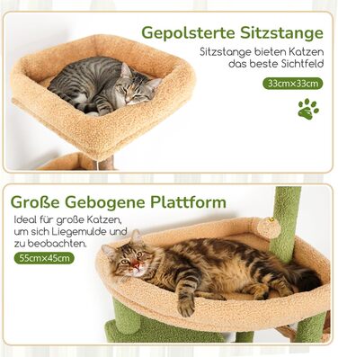 Комплекс для котів Globlazer XXL (203 см) для 4-6 великих котів, з 3 будиночками, платформами, кошиком та іграшками, стійкий, зелений