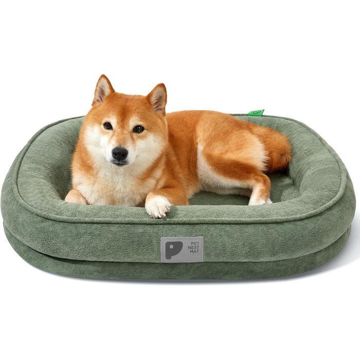 Ортопедичне ліжко для собак середніх порід, зелене, M, XL, знімний чохол, антиковзаюча підставка, м'яке, 30 x 25 дюймів