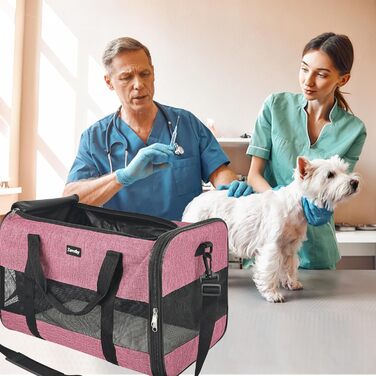 Транспортна сумка для котів та собак, дихаюча та складна, з регульованим плечовим ременем, знімний плюшевий килимок (Рожева, L)