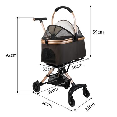 Візок для собак 3 в 1, складаний, для маленьких собак та котів, знімний кошик, візок-стільчик для дітей, сітка, оксфордська тканина, до 20 кг (Темно-зелений) (Кавово-коричневий)