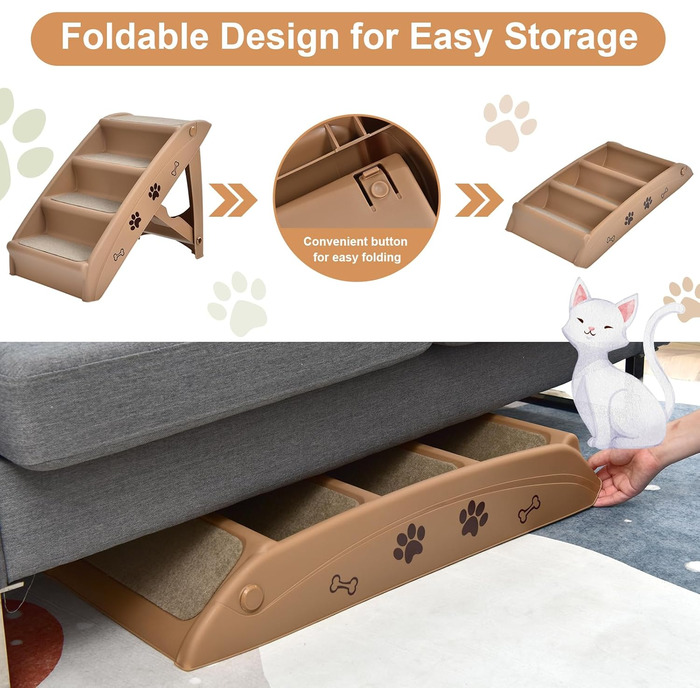 Сходинка для тварин SOARS: 4 сходинки, килимок з повсті, для собак та котів до 60 кг, антиковзаюча, для ліжка, авто, дивану (колір: коричневий)