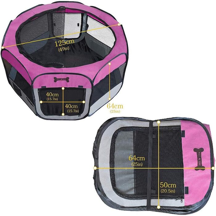 Клітка для цуценят Melko 125x125x64 см, розкладна, для собак, котів, кроликів (Рожева)