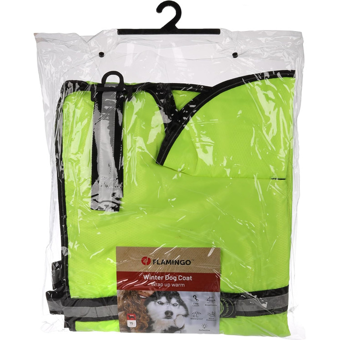 Зимний теплий накид для собак Flamingo Kimo – зелений, 30 см – водонепроникний, флісова підкладка, капюшон, клямки, отвір для шлейки – зелений (жовтий, 5XL)