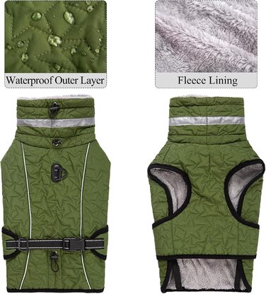 Водонепроникна куртка для собак на зиму: тепла, з підкладкою з флісу, з отвором для повідка, для малих, середніх та великих собак (XL, зелена)