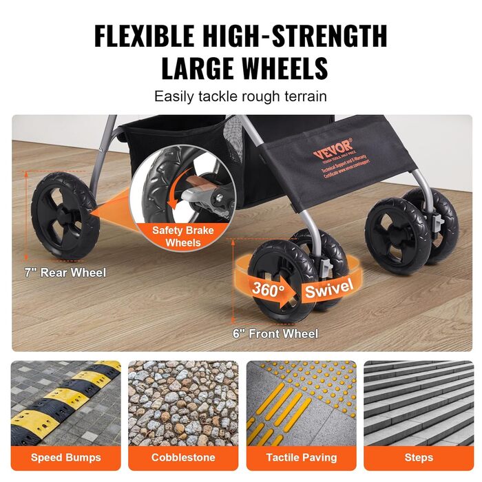 Візок для собак VEVOR, 79x46x102 см, до 16 кг, складаний, алюмінієвий каркас, Oxford 600D, сітчасті вікна, EVA колеса