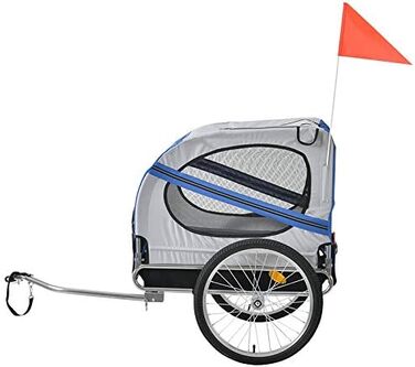 Складаний велопричіп для собак, велопричіп з ременем безпеки та прапорцем, для собак до 40 кг, блакитно-сірий