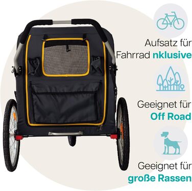 Візок для собак Innopet Hercules 2-в-1 (також велосипедний причіп) жовто-сірий - до 50 кг, з перетворювачем та дощовим покривом, внутрішні повідки, повітряні колеса 45 см