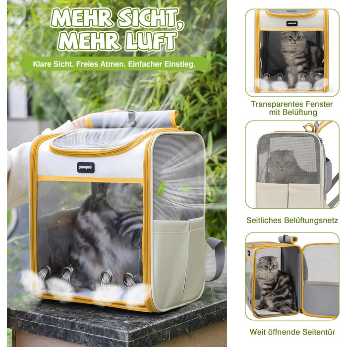 Рюкзак для кота великого розміру ALLSOPETS, складний рюкзак для собак та котів, дихаюча переноска для тварин для подорожей, прогулянок та походів (димно-зелений, лимонно-жовтий)