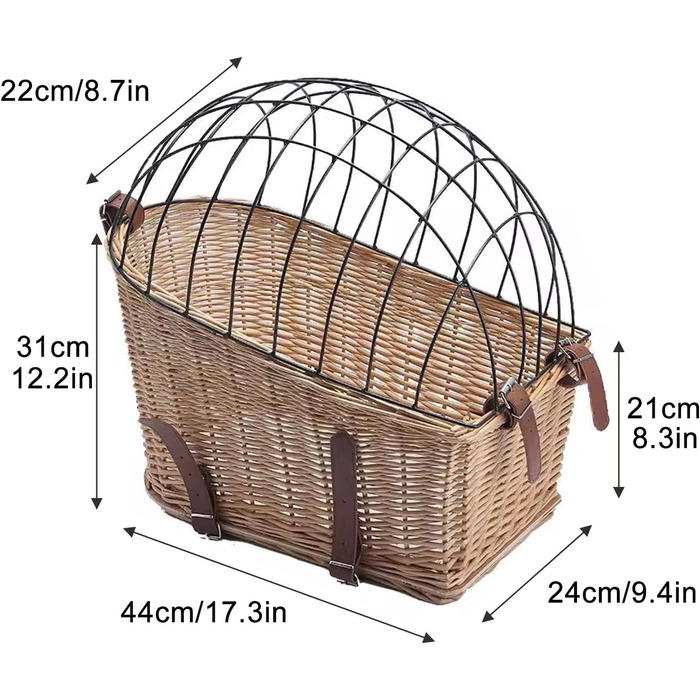 Фарбований корзинка для домашніх тварин з прутів для котів та собак - велосипедна переноска, колір: натуральний