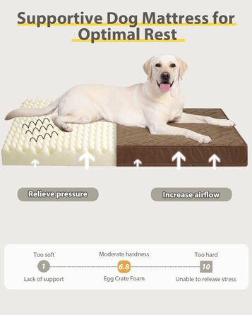 Ортопедичне собаче ліжко для великих собак, вологостійке, знімний та пральний чохол, антиковзаюча підкладка, стеганий матрац для переноски, 119 x 73 см, Колір: Коричневий