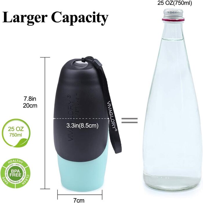 Водяна пляшка для собак VIVAGLORY Pawhike, 750 мл, нержавіюча сталь, блакитна - для прогулянок та подорожей