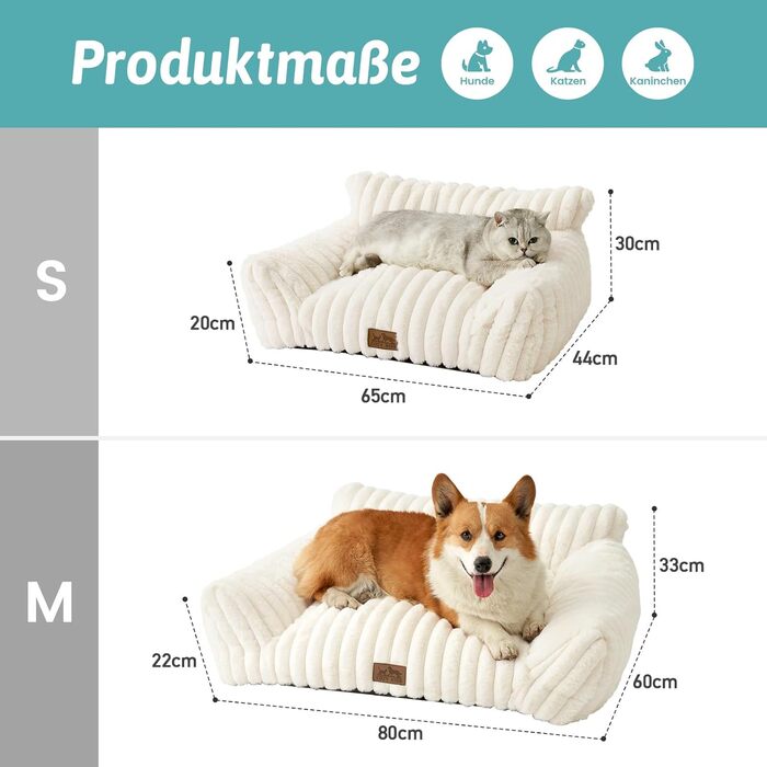 М'яке ліжко для котів та собак, ліжко-лежанка для домашніх тварин, 80x60x33 см, кремовий колір