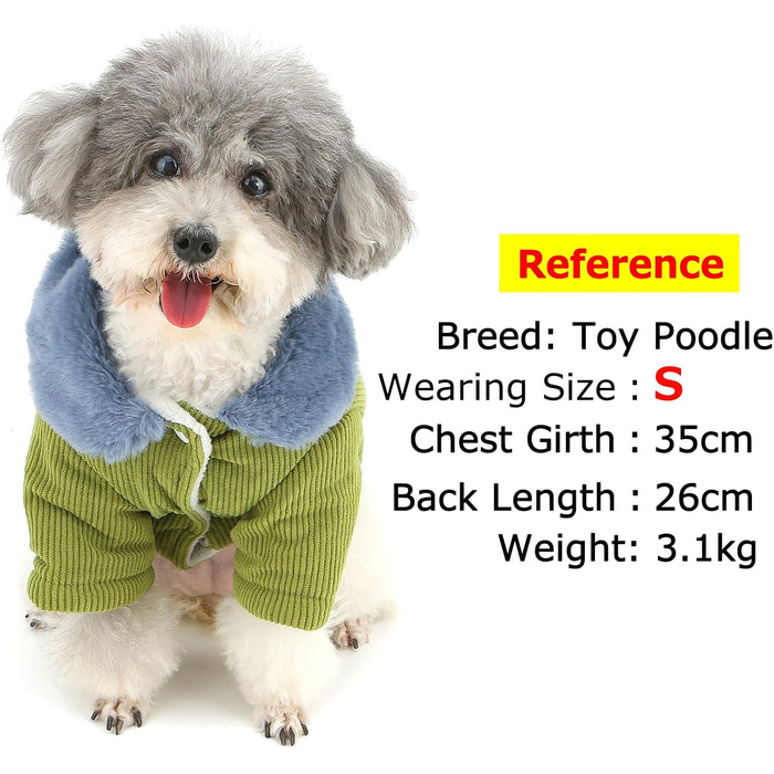 Зунеа Куртка для собак з кордурової тканини, тепла, з флісовою підкладкою, для цуценят, з кільцем D, мила, для холодної погоди, товста, для чихуахуа, зелена, розмір XL