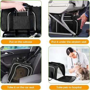 Сумка-переноска для котів і собак ALLSOPETS, складна, чорна, для подорожей, розширювана, транспортна сумка для домашніх тварин, ідеальна для подорожей, походів, кемпінгу
