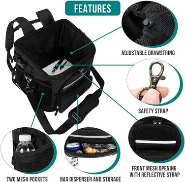 Корзина для собак PetAmi на велосипед, м'яка, з вентиляцією, рюкзак-переноска для собак, підходить для маленьких та середніх собак, кошенят, автокрісло з ременем безпеки (сірий, чорний)